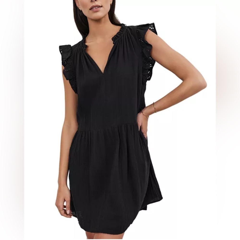 Velvet by Graham & Spencer Grace Ruffle Sleeve Mini Dress cotton gauze medium